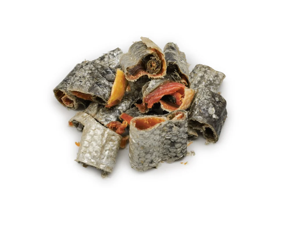 Morceaux de peau de saumon en friandise pour chien Yummy BARF