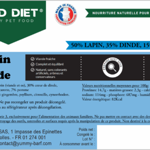 Repas complet pour chien wild diet avec du lapin