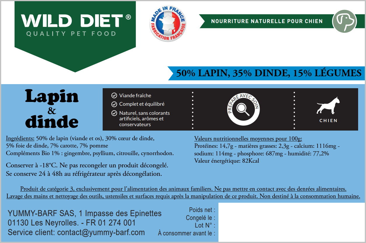 Wild Diet Lapin et Dinde Chien